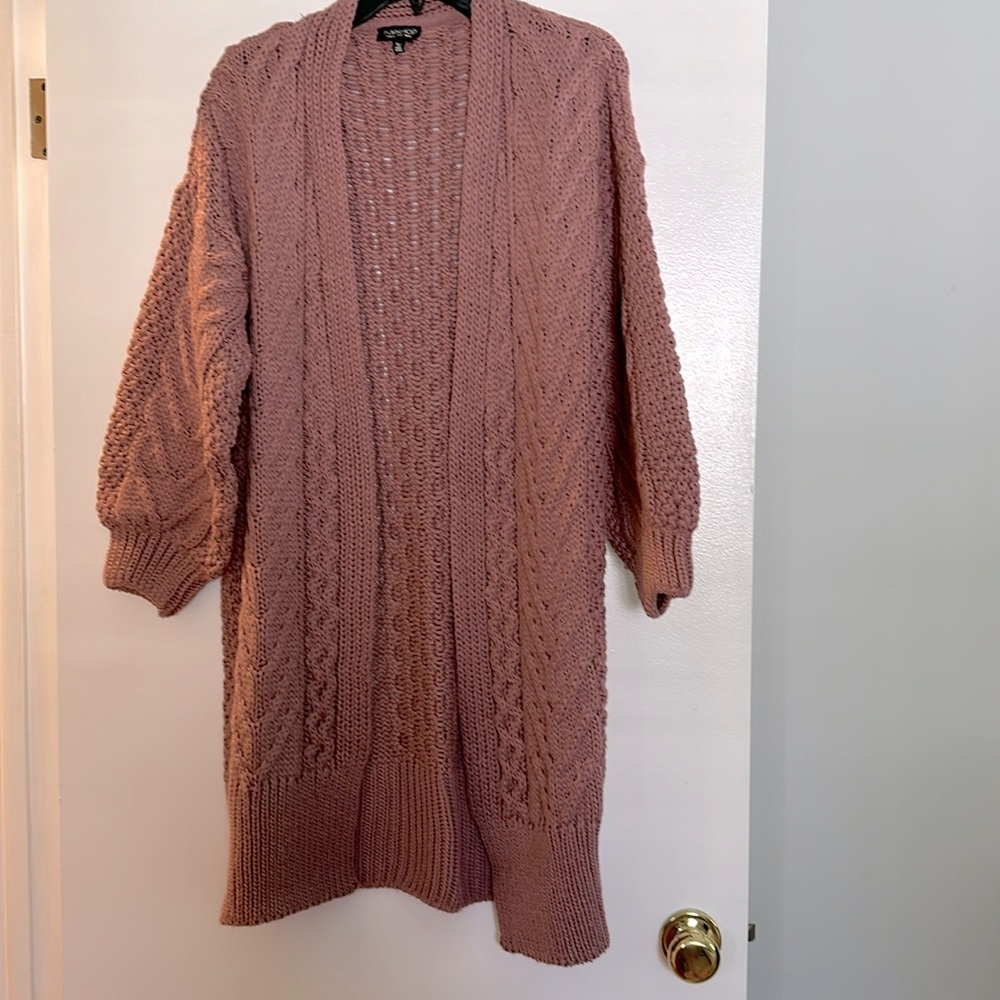 Pink cable knit long cardigan, size 2 by Topshop